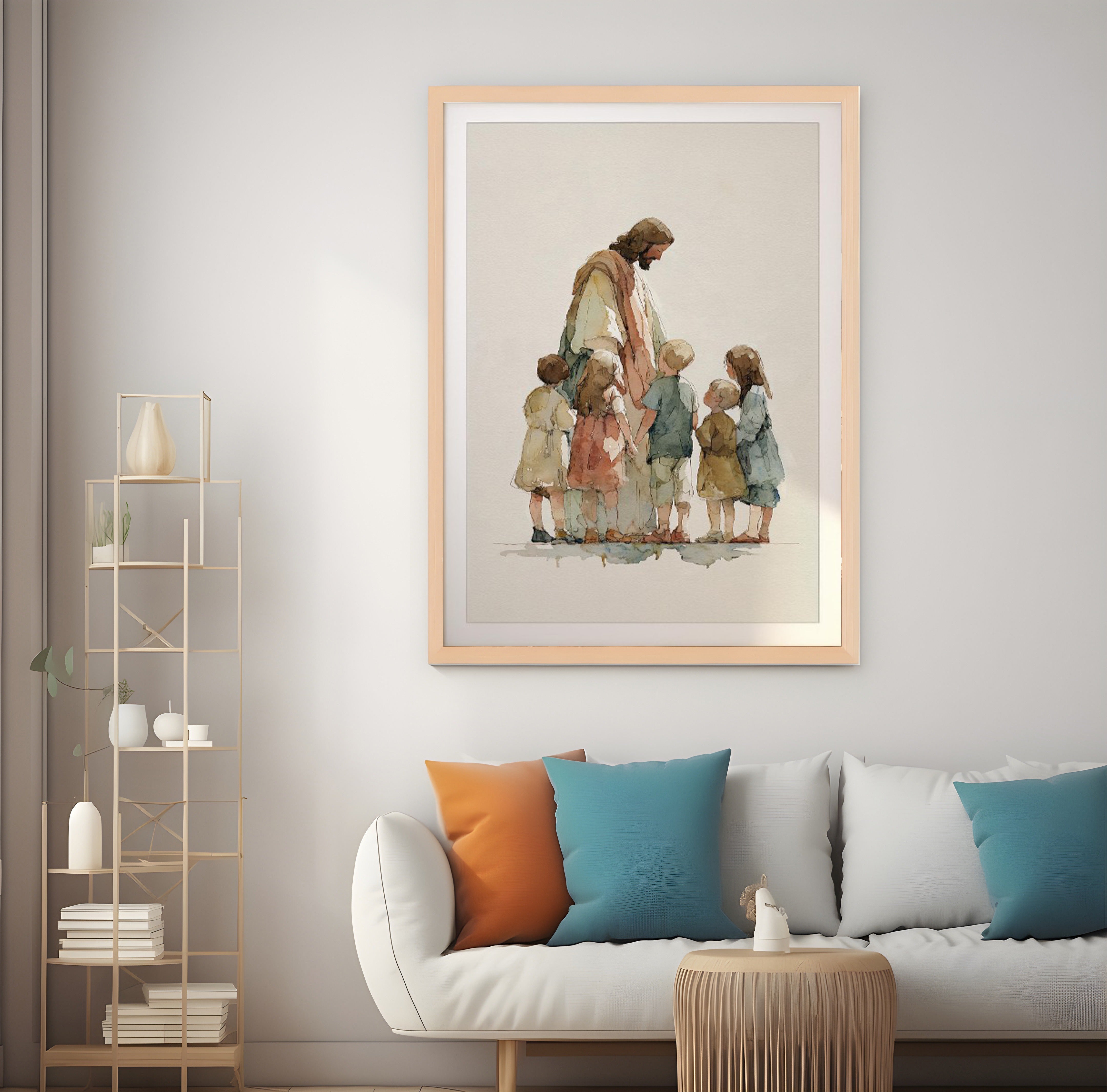 .Jesus with Children Poster, Christian Nursery Wall Art, Bible Story Print Art, Christian Printable for Kid